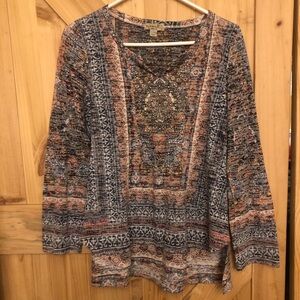 ONE WORLD Multicolor Patterned Long Sleeve Top Women’s S